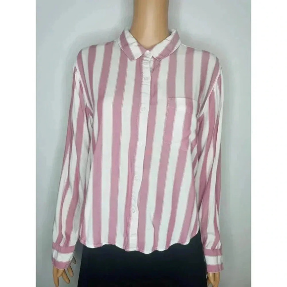 Rails Dana Bali Stripe shirt button down white pink size L - Picture 2 of 10